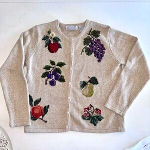 Marisa Christina Fruit Sweater Cardigan Classics ButtonUp Cotton Wool Small NWT